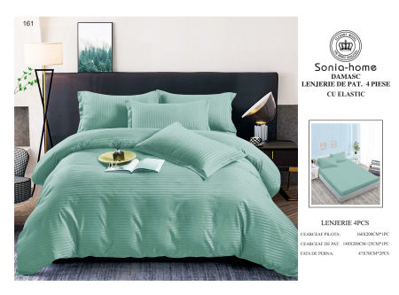 LENJERII 1 PERSOANA - Lenjerie Din Bumbac Tip Damasc 1 Persoana Cu Elastic - Verde - Praz