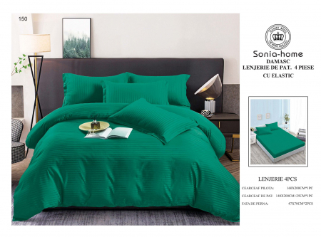 LENJERII 1 PERSOANA - Lenjerie Din Bumbac Tip Damasc 1 Persoana Cu Elastic - Verde Smarald