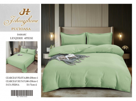 Lenjerie Din Bumbac Tip Damasc 4 Piese - Verde Fistic [1]