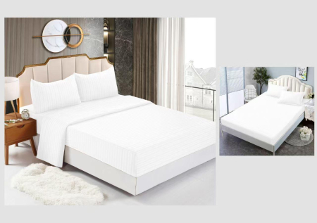 Bumbac Tip Damasc - Lenjerie Din Bumbac Tip Damasc Cu Elastic 4 Piese - Alb