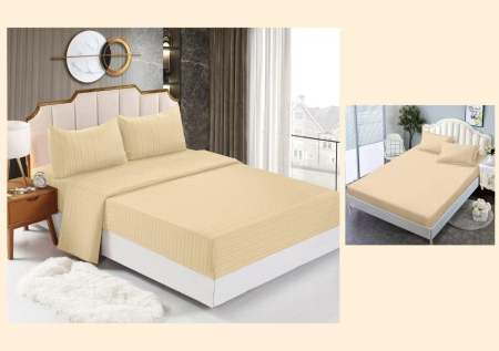 LENJERII DE PAT - Lenjerie Din Bumbac Tip Damasc Cu Elastic 4 Piese - Bej Cald