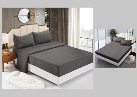 LENJERII DE PAT - Lenjerie Din Bumbac Tip Damasc Cu Elastic 4 Piese - Gri Antracit