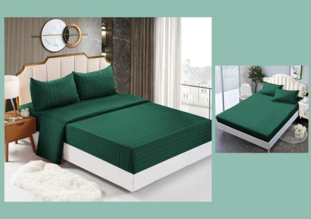 Cearceaf cu elastic 4 piese - Lenjerie Din Bumbac Tip Damasc Cu Elastic 4 Piese - Verde