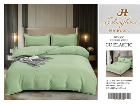 Lenjerie Din Bumbac Tip Damasc Cu Elastic - Verde Masliniu [1]