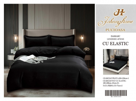 Lenjerie Din Bumbac Tip Damasc Cu Elastic - Negru [1]