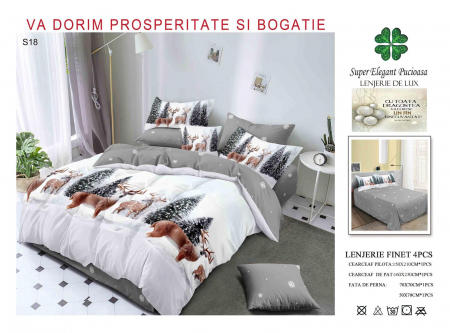 Lenjerii Bumbac Tip Finet - 1 Persoana - Lenjerie Din Bumbac Tip Finet 1 Persoana Craciun - Renii In Padure