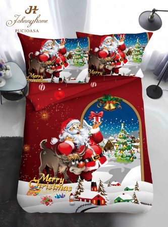LENJERII 1 PERSOANA - Lenjerie Din Bumbac Tip Finet 1 Persoana Identica Cu Poza De Prezentare Craciun - Merry Christmas