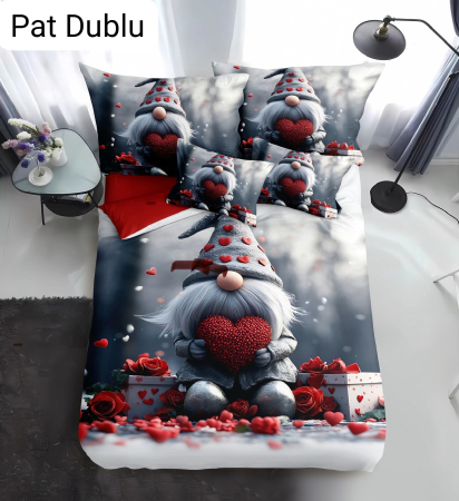 LENJERII DE PAT - Lenjerie Din Bumbac Tip Finet Craciun - Spiridusul Iubaret