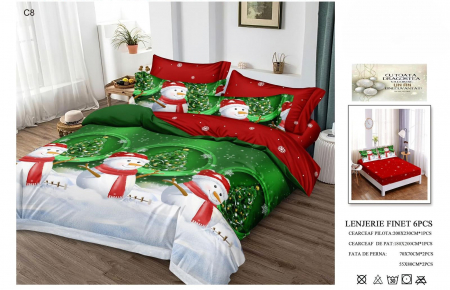 Lenjerii Pentru CRACIUN - Lenjerie Din Bumbac Tip Finet Cu Elastic Craciun - Om De Zapada