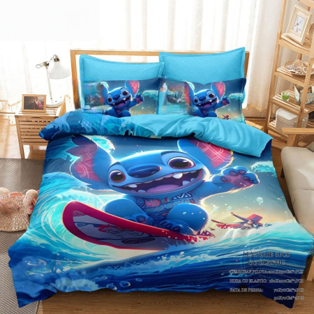 PRODUSE PENTRU COPII - Lenjerie Din Bumbac Tip Finet Pentru Copii Cu Elastic - Stitch Pe Val