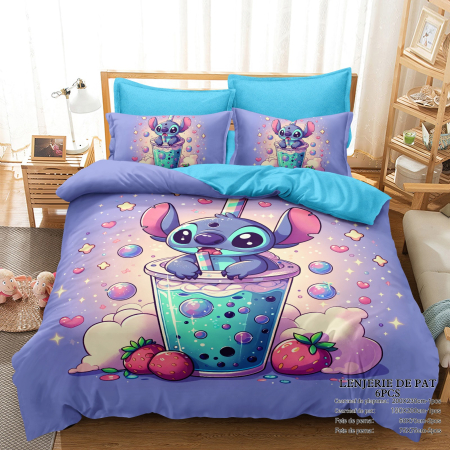 Cearceaf cu elastic - Lenjerie Din Bumbac Tip Finet Pentru Copii Cu Elastic - Stitch Pofticiosul