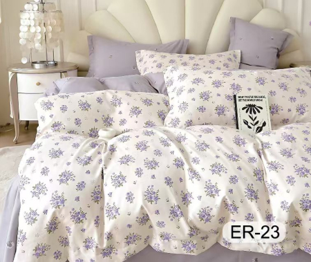 Cearceaf cu elastic - Lenjerie Din Bumbac Tip Finet Premium Cu Elastic La Cutie - Alb Cu Floricele Lila