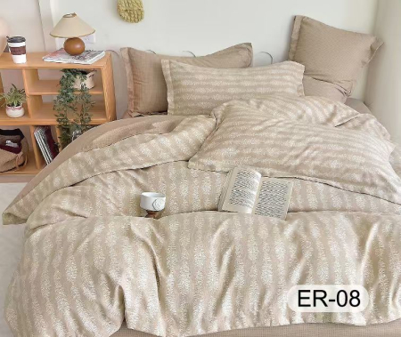 Bumbac Tip Finet Premium - Lenjerie Din Bumbac Tip Finet Premium Cu Elastic La Cutie - Bej Cacao Cu Lapte Si Dungi