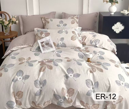 Bumbac Tip Finet Premium - Lenjerie Din Bumbac Tip Finet Premium Cu Elastic La Cutie - Bej Inchis Cu Frunze