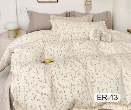 Bumbac Tip Finet Premium - Lenjerie Din Bumbac Tip Finet Premium Cu Elastic La Cutie - Bej Inchis Cu Ramurele