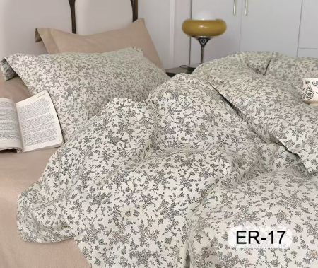 Bumbac Tip Finet Premium - Lenjerie Din Bumbac Tip Finet Premium Cu Elastic La Cutie - Bej Model Floral