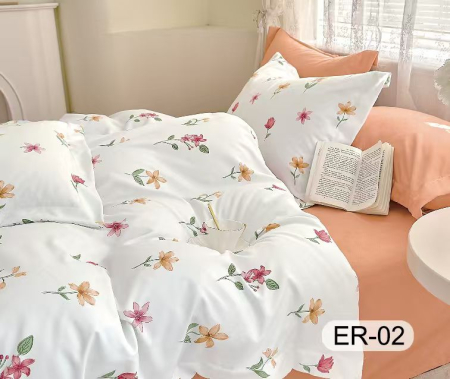 Bumbac Tip Finet Premium - Lenjerie Din Bumbac Tip Finet Premium Cu Elastic La Cutie - Corai Cu Floricele