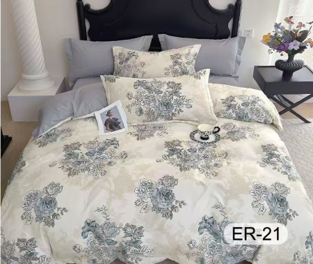 Cearceaf cu elastic - Lenjerie Din Bumbac Tip Finet Premium Cu Elastic La Cutie - Flori Pe Crem