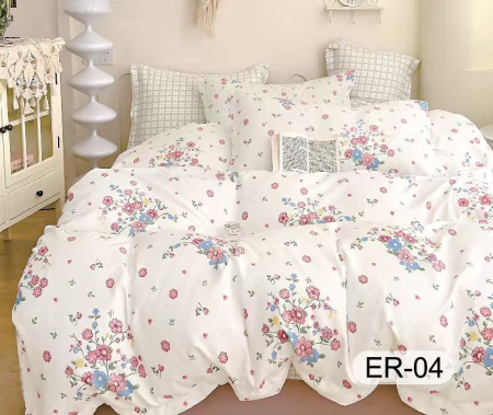 Bumbac Tip Finet Premium - Lenjerie Din Bumbac Tip Finet Premium Cu Elastic La Cutie - Floricele Rozalii Si Carouri