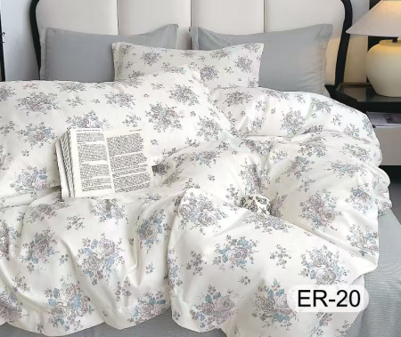 Cearceaf cu elastic - Lenjerie Din Bumbac Tip Finet Premium Cu Elastic La Cutie - Gri Cu Alb Si Flori