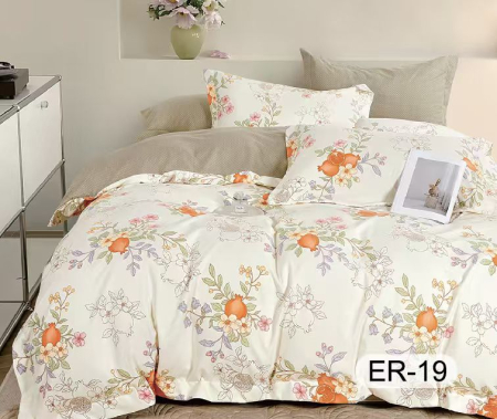 Bumbac Tip Finet Premium - Lenjerie Din Bumbac Tip Finet Premium Cu Elastic La Cutie - Rodii Si Flori Pe Alb