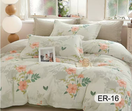 Cearceaf cu elastic - Lenjerie Din Bumbac Tip Finet Premium Cu Elastic La Cutie - Vernil Cu Flori Corai