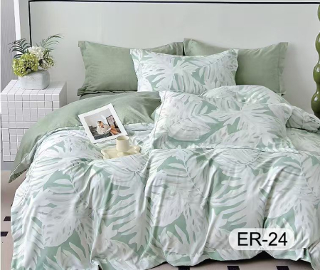 Bumbac Tip Finet Premium - Lenjerie Din Bumbac Tip Finet Premium Cu Elastic La Cutie - Vernil Cu Frunze Mari