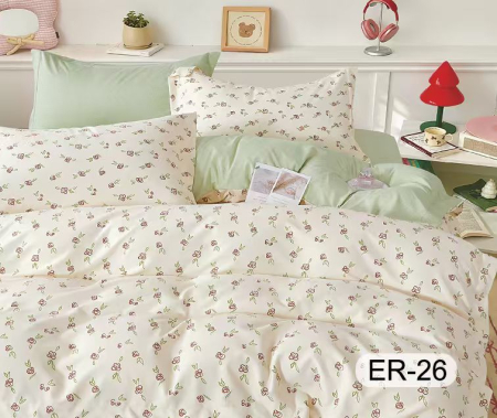 Cearceaf cu elastic - Lenjerie Din Bumbac Tip Finet Premium Cu Elastic La Cutie - Vernil Deschis Cu Trandafirasi