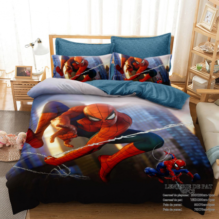 Cearceaf cu elastic - Lenjerie Din Bumbac Tip Finet Premium Cu Elastic - Omul Paianjen - SpiderMan