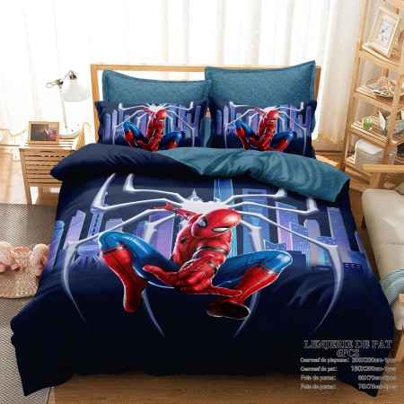 Cearceaf cu elastic - Lenjerie Din Bumbac Tip Finet Premium Cu Elastic - Omul Paianjen - SpiderMan In Oras