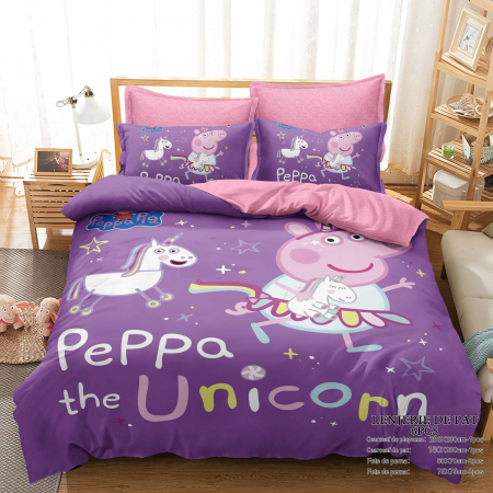 Cearceaf cu elastic - Lenjerie Din Bumbac Tip Finet Premium Cu Elastic - Peppa Pig Unicorn