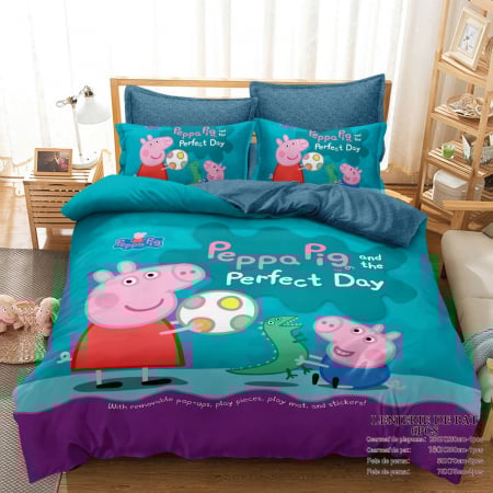 Cearceaf cu elastic - jerie Din Bumbac Tip Finet Premium Cu Elastic - Peppa Pig Ziua Perfecta