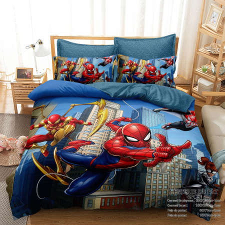 Cearceaf cu elastic - Lenjerie Din Bumbac Tip Finet Premium Cu Elastic - Salvatorii Orasului si Spiderman - Omul Paianjen
