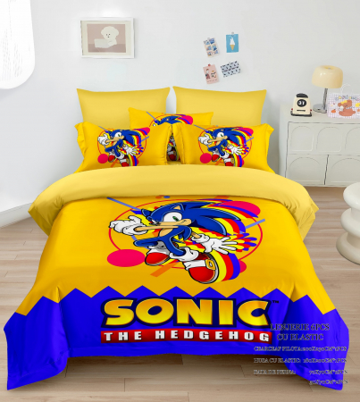 Cearceaf cu elastic - Lenjerie Din Bumbac Tip Finet Premium Cu Elastic - Sonic Ariciul Puternic