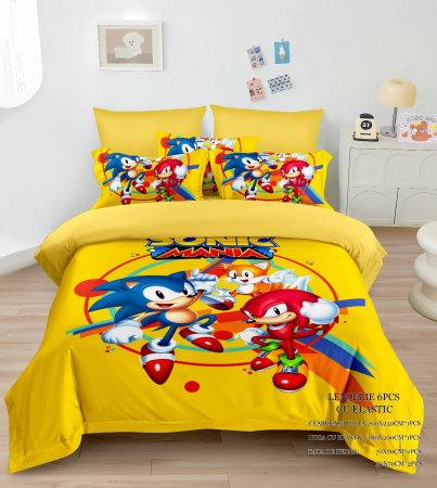 Cearceaf cu elastic - Lenjerie Din Bumbac Tip Finet Premium Cu Elastic - Sonic Mania Galben