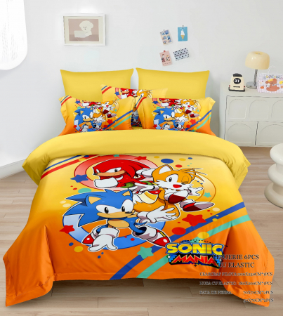 Cearceaf cu elastic - Lenjerie Din Bumbac Tip Finet Premium Cu Elastic - Sonic Si Prietenii