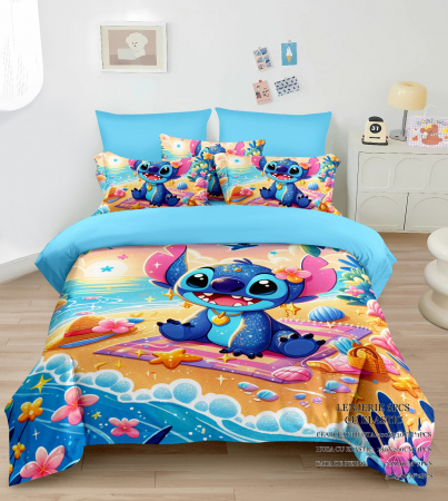 Cearceaf cu elastic - Lenjerie Din Bumbac Tip Finet Premium Cu Elastic - Stitch La Mare
