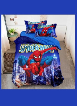 PRODUSE PENTRU COPII - Lenjerie Din Bumbac Tip Finet Premium Disney 1 Persoana - Omul Paianjen Spiderman Deasupra Orasului