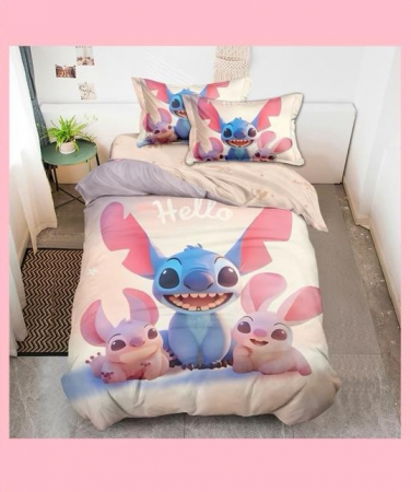 Lenjerie Din Bumbac Tip Finet Premium Disney 1 Persoana - Hello Stitch Crem Si Roz Lenjerii Pentru Copii - 1 persoana - Lenjerie Din Bumbac Tip Finet Premium Disney 1 Persoana - Hello Stitch Crem Si Roz