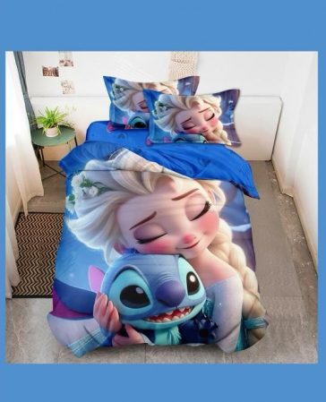 Lenjerie Din Bumbac Tip Finet Premium Disney 1 Persoana - Stitch Si Elsa Lenjerii Pentru Copii - 1 persoana - Lenjerie Din Bumbac Tip Finet Premium Disney 1 Persoana - Stitch Si Elsa