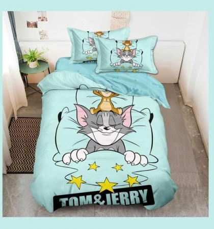 Lenjerie Din Bumbac Tip Finet Premium Disney 1 Persoana - Tom Si Jerry Lenjerii Pentru Copii - 1 persoana - Lenjerie Din Bumbac Tip Finet Premium Disney 1 Persoana - Tom Si Jerry