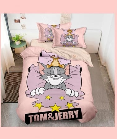 Lenjerie Din Bumbac Tip Finet Premium Disney 1 Persoana - Tom Si Jerry Fundal Roz Lenjerii Pentru Copii - 1 persoana - Lenjerie Din Bumbac Tip Finet Premium Disney 1 Persoana - Tom Si Jerry Fundal Roz