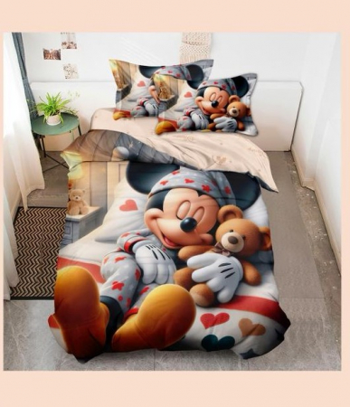 Lenjerie Din Bumbac Tip Finet Premium Disney 1 Persoana - Mickey Mouse Si Ursuletul Somnoros Lenjerii Pentru Copii - 1 persoana - Lenjerie Din Bumbac Tip Finet Premium Disney 1 Persoana - Mickey Mouse Si Ursuletul Somnoros