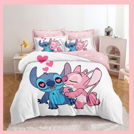 Cearceaf normal - Lenjerie Din Bumbac Tip Finet Premium Disney - Angel Si Stitch