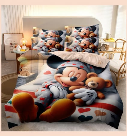 Cearceaf normal - Lenjerie Din Bumbac Tip Finet Premium Disney - Mickey Mouse Si Ursuletul Somnoros