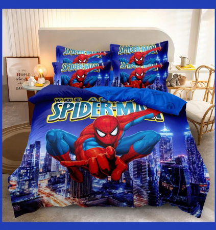 Cearceaf normal - Lenjerie Din Bumbac Tip Finet Premium Disney - Omul Paianjen Spiderman Deasupra Orasului