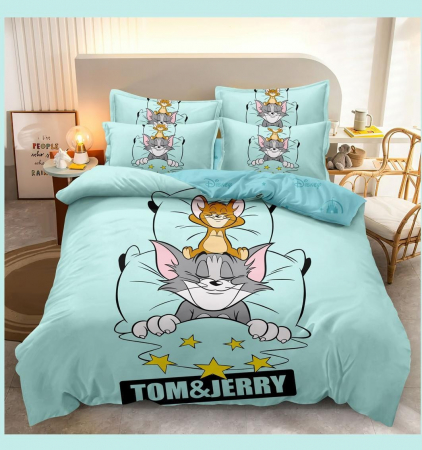 Cearceaf normal - Lenjerie Din Bumbac Tip Finet Premium Disney - Tom Si Jerry