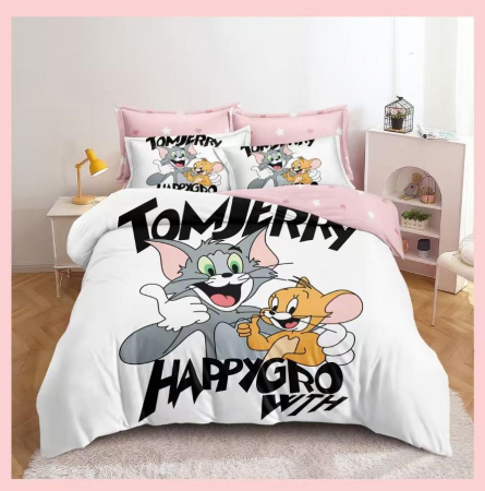 Cearceaf normal - Lenjerie Din Bumbac Tip Finet Premium Disney - Tom Si Jerry Happy Growth