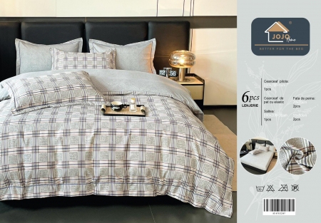 Lenjerie Din Bumbac Tip Finet PREMIUM Luxury Cu Elastic - Carouri [7]