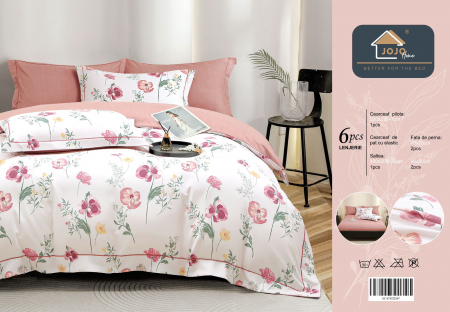 Lenjerie Din Bumbac Tip Finet PREMIUM Luxury Cu Elastic - Floricele Roz [5]